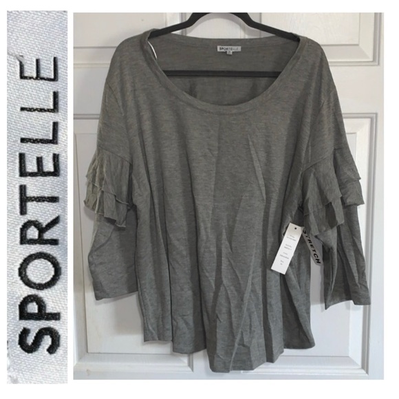 🎅 SPORTELLE Gray Ruffle 3/4 Sleeves Comfy Top NWT 3X - Picture 1 of 14
